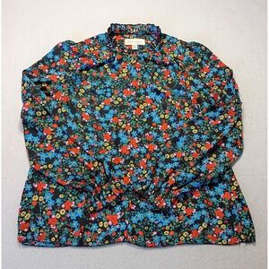 Philosophy Blouse Top Womens Size Med Black Floral‎ Peasant Popover Boho Career